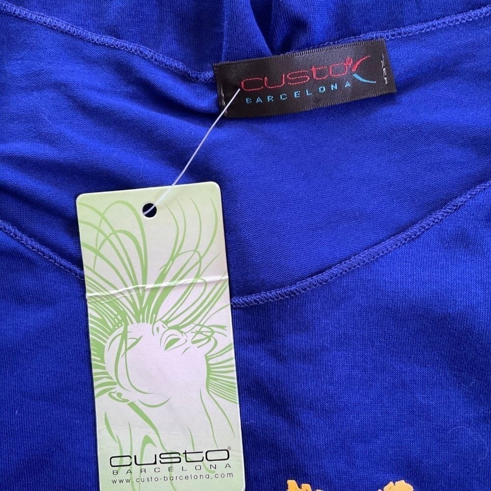 Vintage Custo Barcelona blue floral applique set top and bottom women Medium - Picture 9 of 11